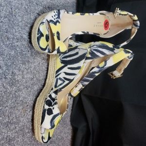 Yellow and blue floral wedges